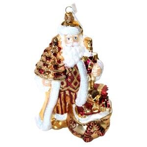 Neiman Marcus Christmas Holiday Gold Red Santa Ornament Made In Poland 2022 Flaw